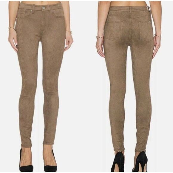 7 for all mankind Solid Beige Brown Snakeskin Faux Suede Mid Rise Skinny Jeans - Picture 1 of 7